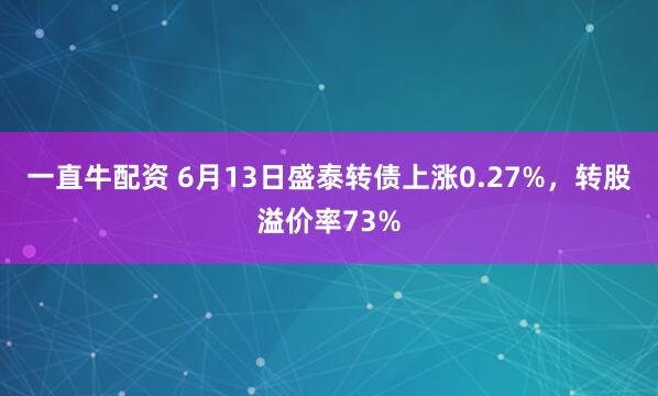 一直牛配资 6月13日盛泰转债上涨0.27%，转股溢价率73%